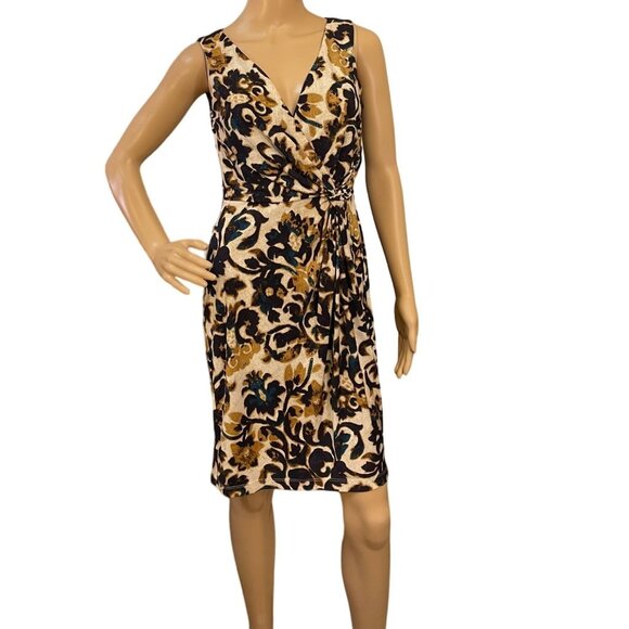 Muse Faux Wrap Front Twist Dress Womens Sz 4 Dress w/Stretch Knee Length Paisley - Picture 11 of 11